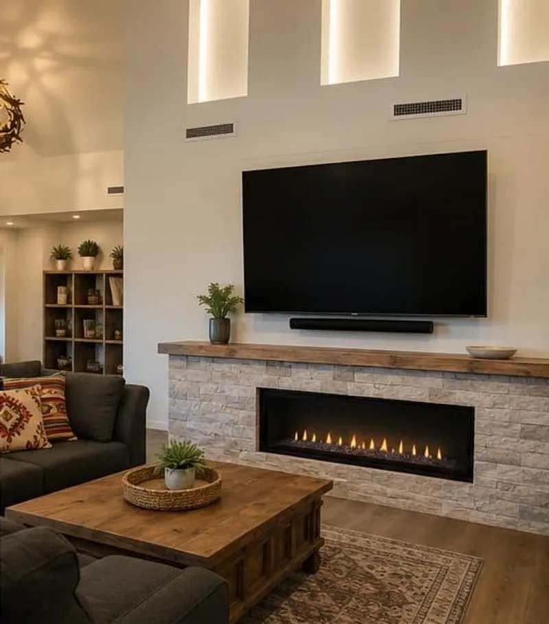 Lounge seating beside the fireplace