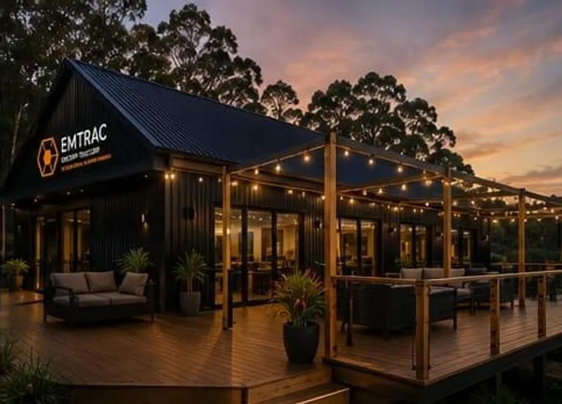 Covered deck and outdoor seating at the training base