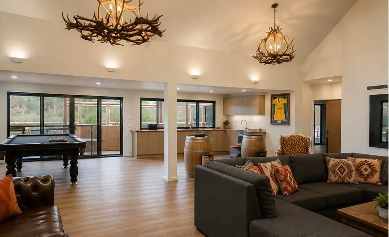 Open-plan common living and dining area